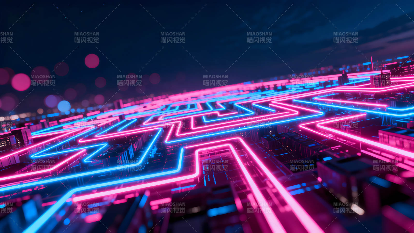 霓虹灯科技城市景观图片