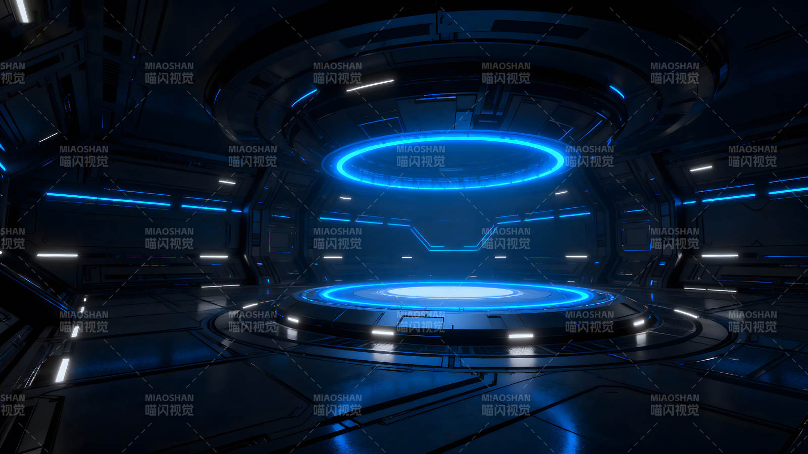 科幻风格场景蓝色光芒照亮空间图片