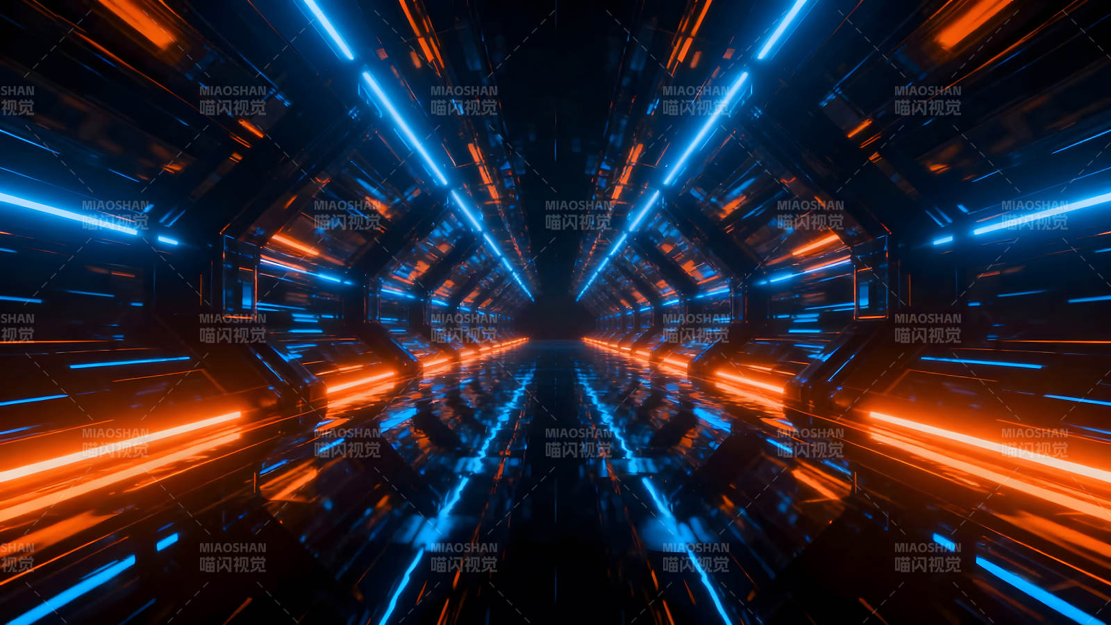 科幻隧道蓝色橙色光线图片