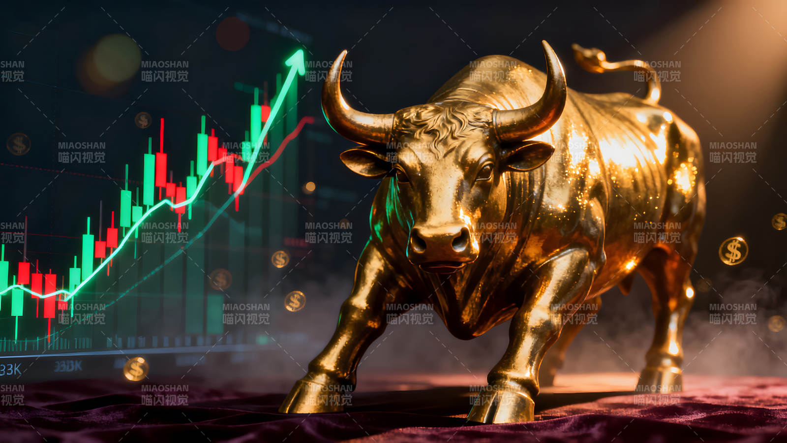 金色公牛与股市图图片