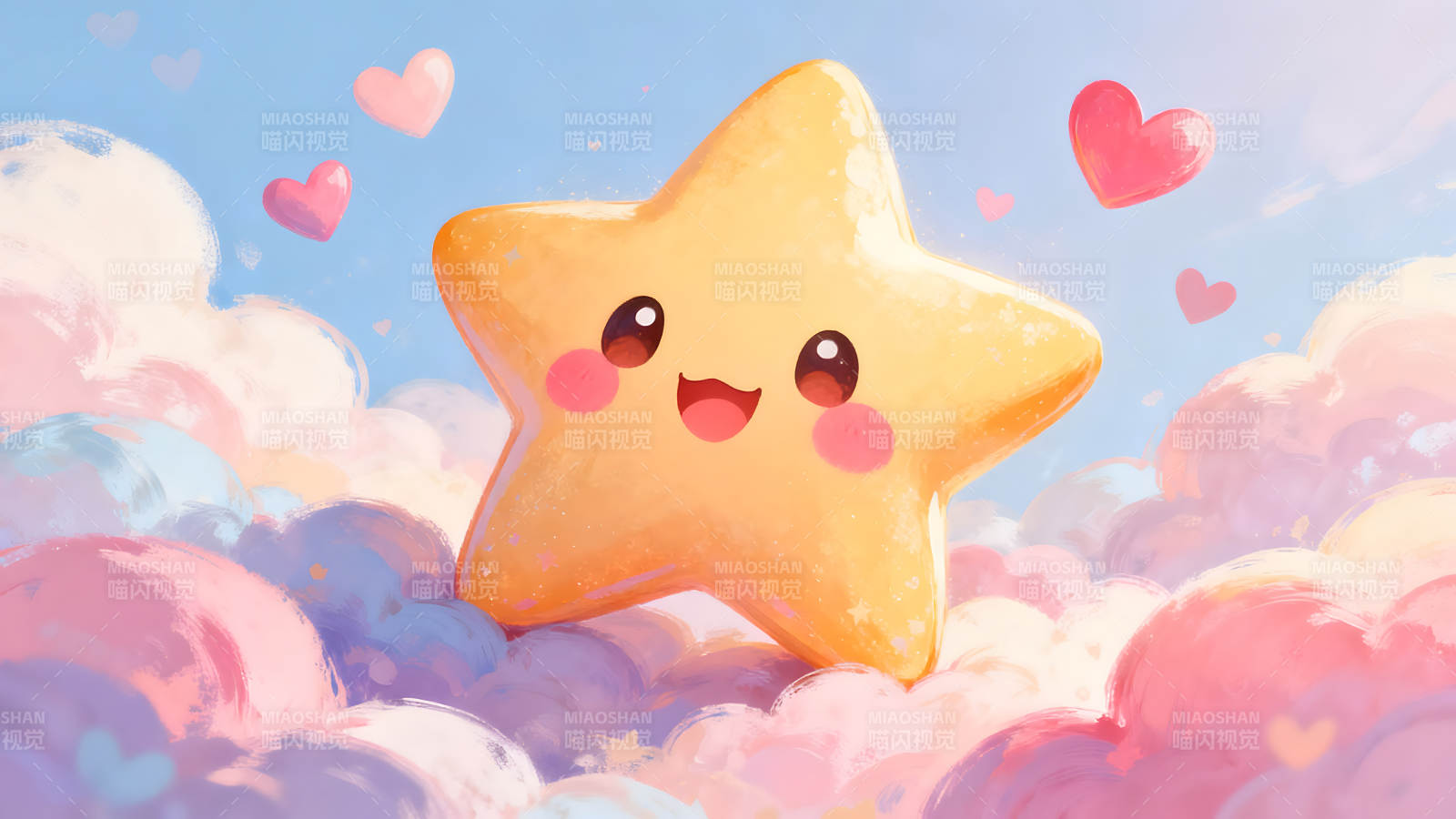 可爱的星星和粉色云朵图片