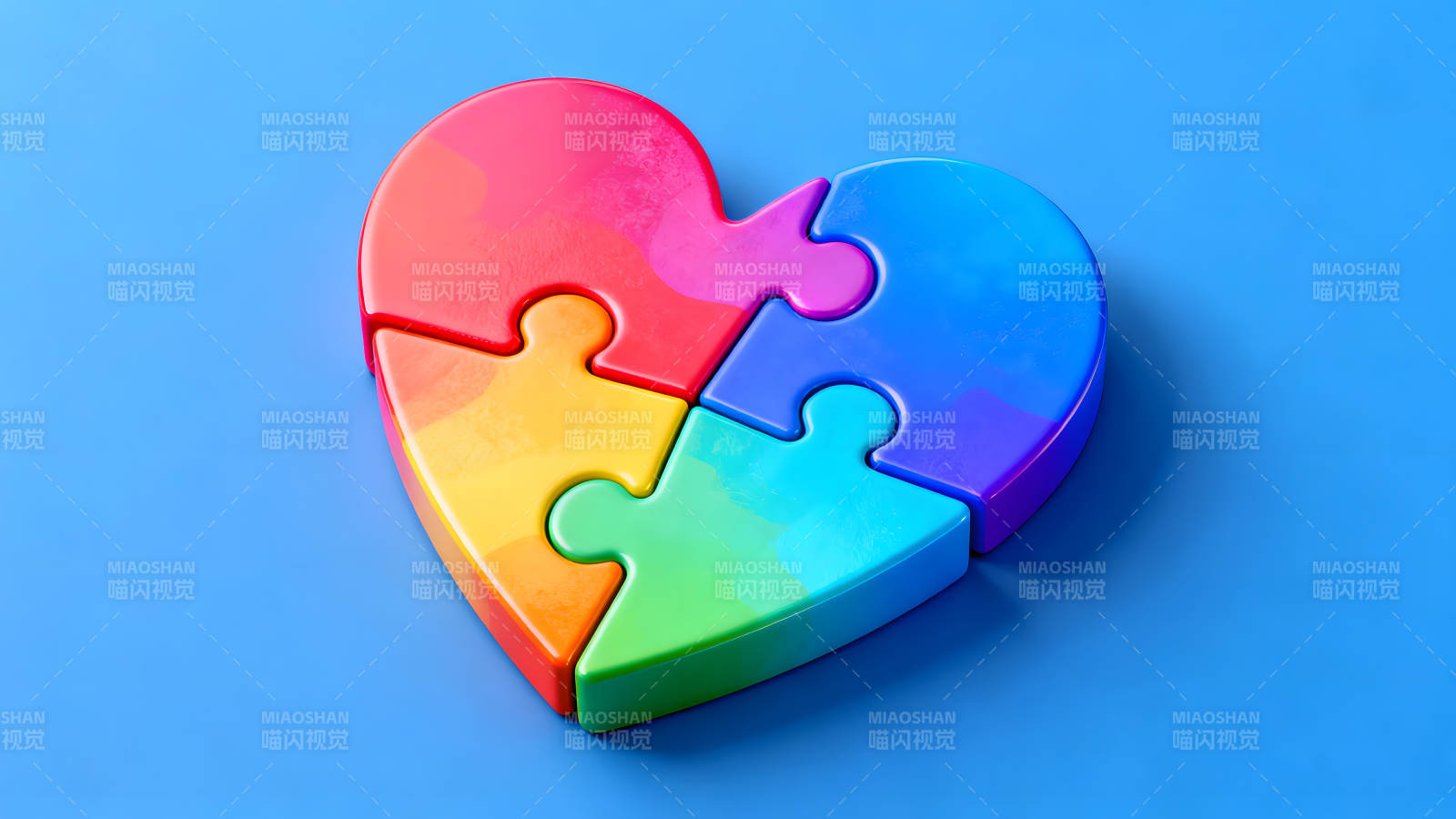 心形拼图色彩鲜艳组合蓝底图片