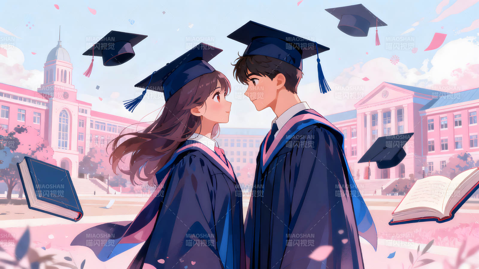 毕业季情侣动漫场景图片