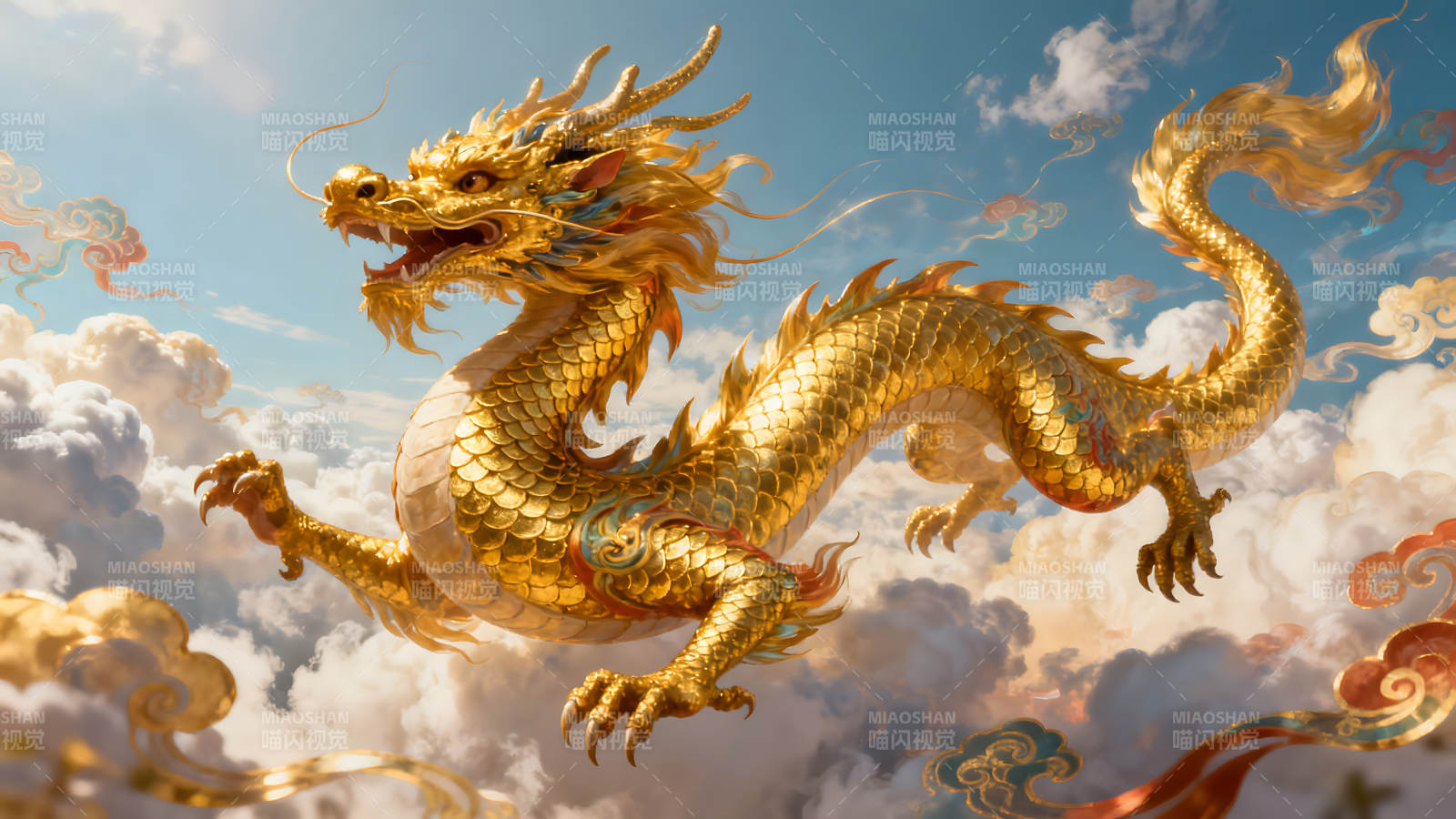 金龙翱翔云端气势磅礴图片
