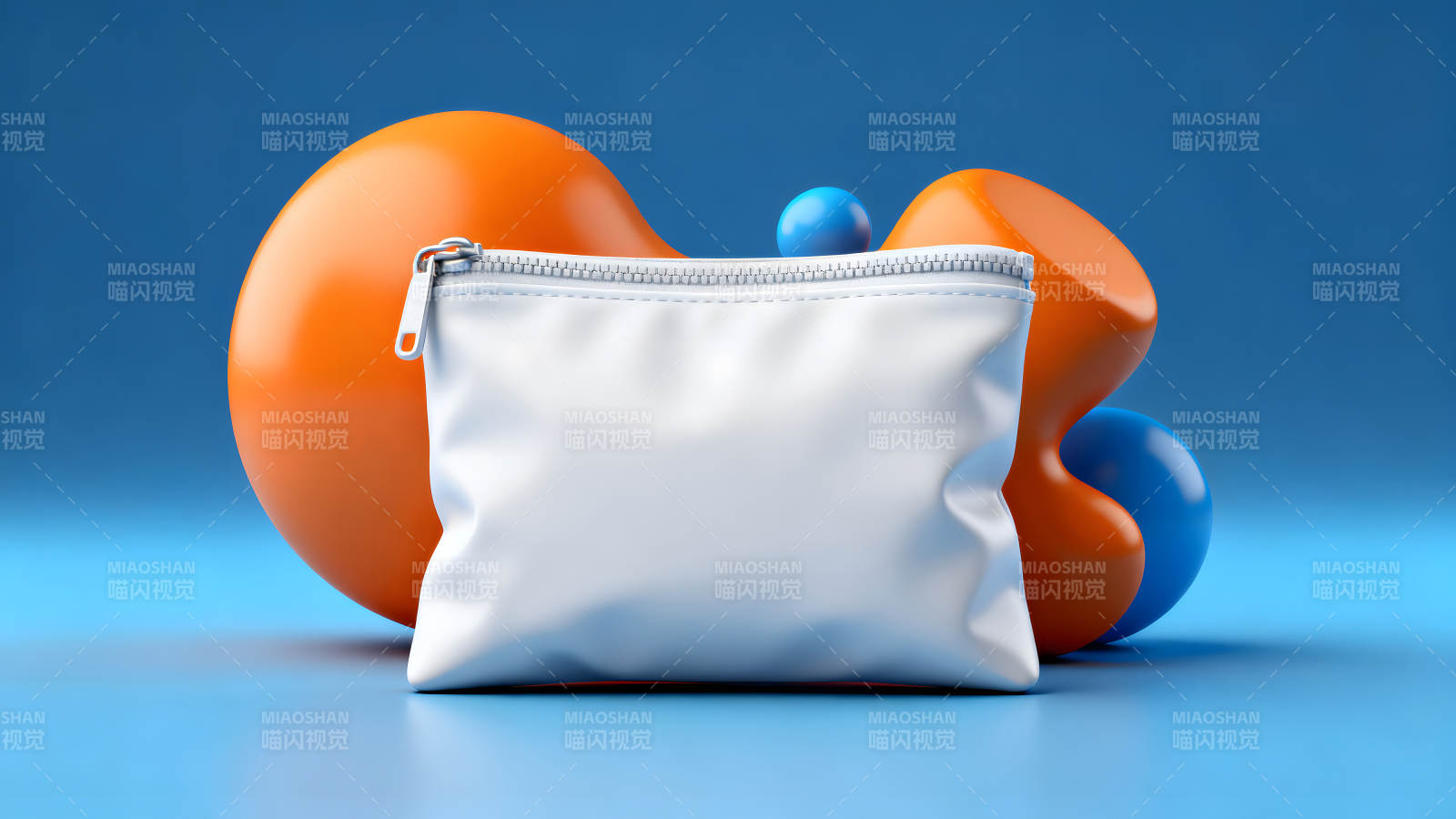 白色收纳袋与抽象橙色蓝色背景组合图片