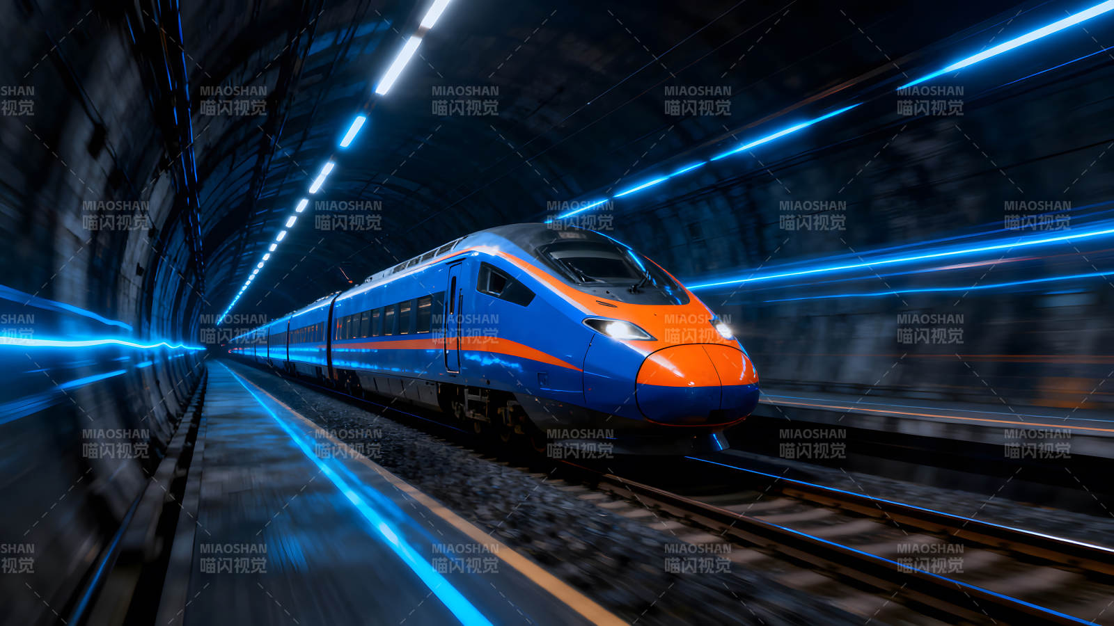 高速列车驶入隧道场景图片