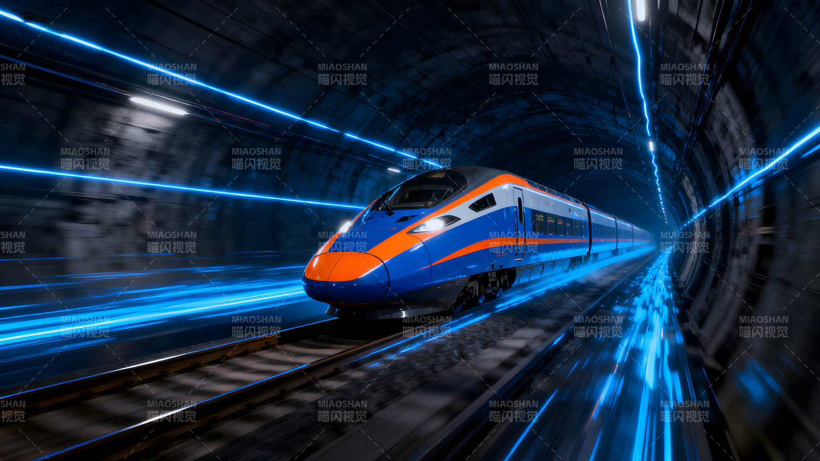 高速列车隧道中疾驰图片