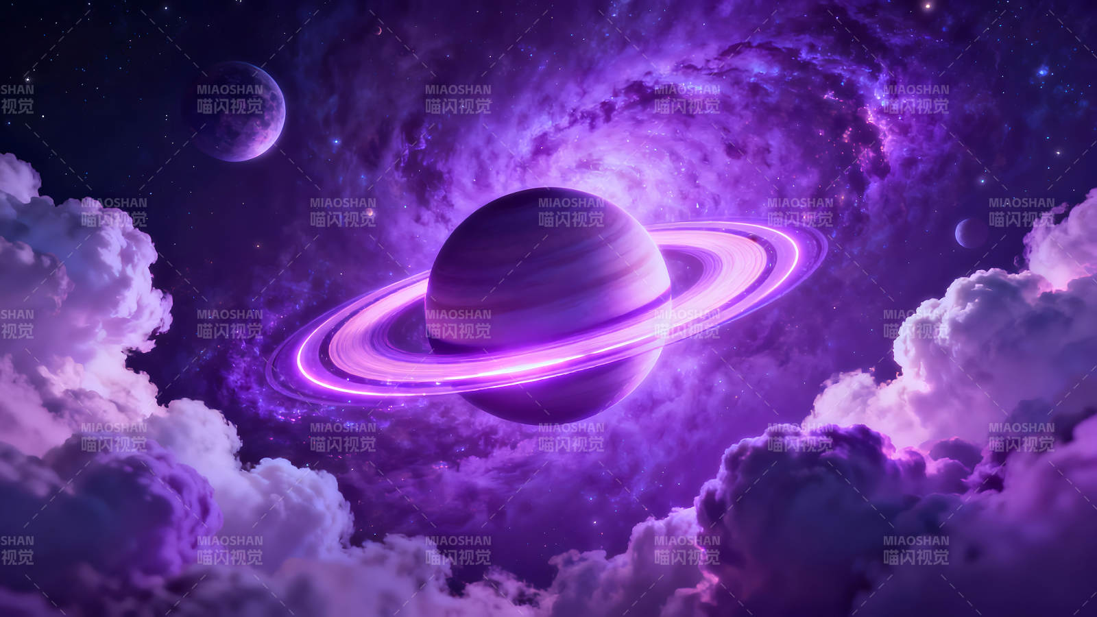 紫色宇宙行星带环绕云朵图片