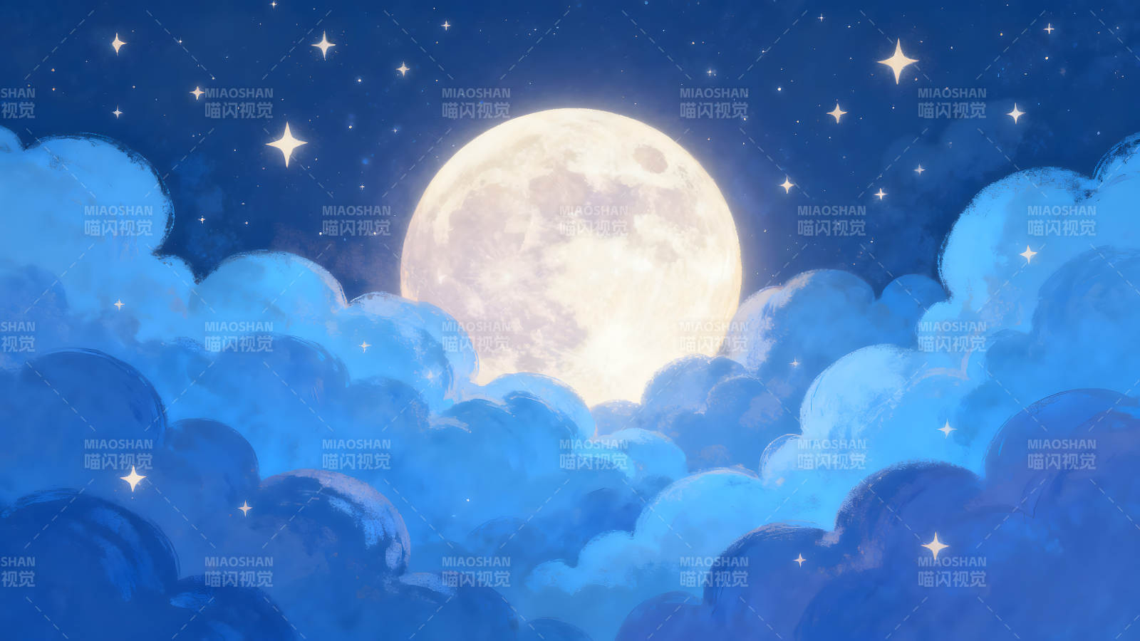 月光下的星空与云彩图片