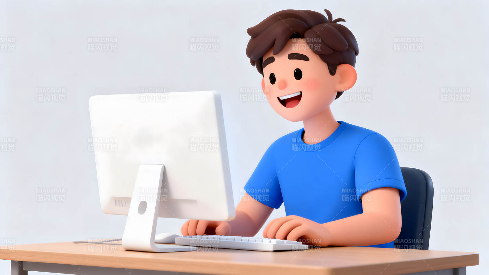 男孩使用电脑工作学习图片