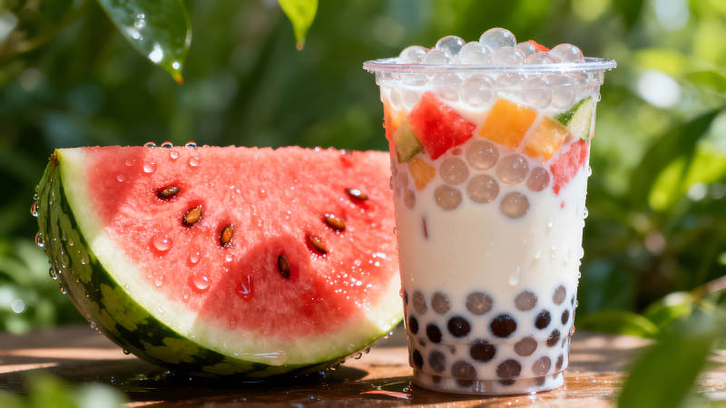 夏日清爽西瓜珍珠奶茶图片