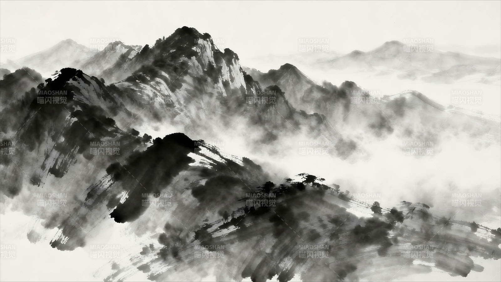 水墨山水画展现山峦之美图片