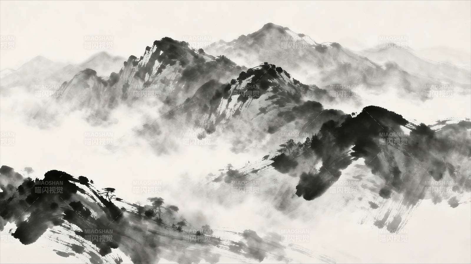 水墨山水意境深远云雾缭绕图片