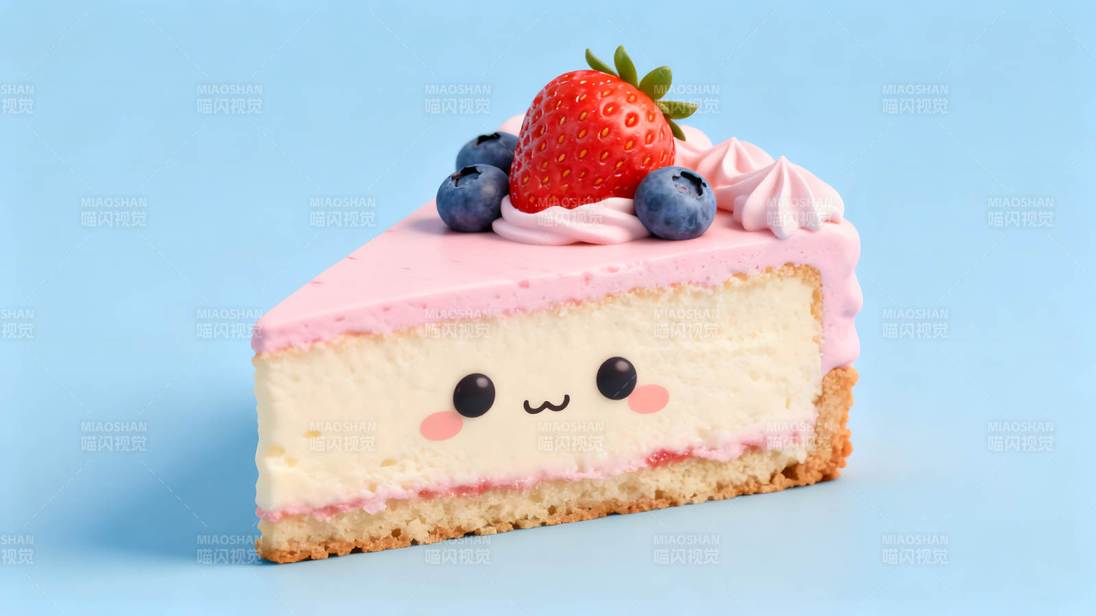 草莓芝士蛋糕可爱表情甜点诱人图片