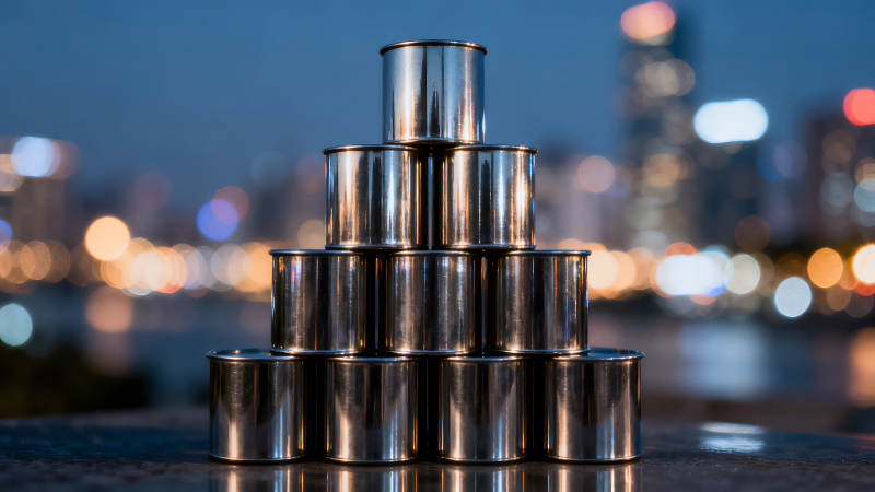 罐头堆叠夜景城市背景图片