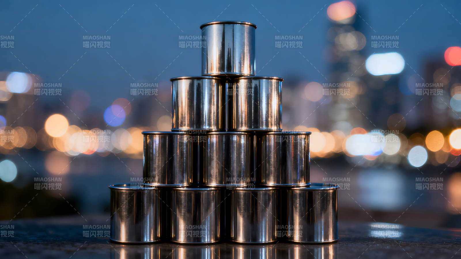 罐头堆叠夜景城市背景图片