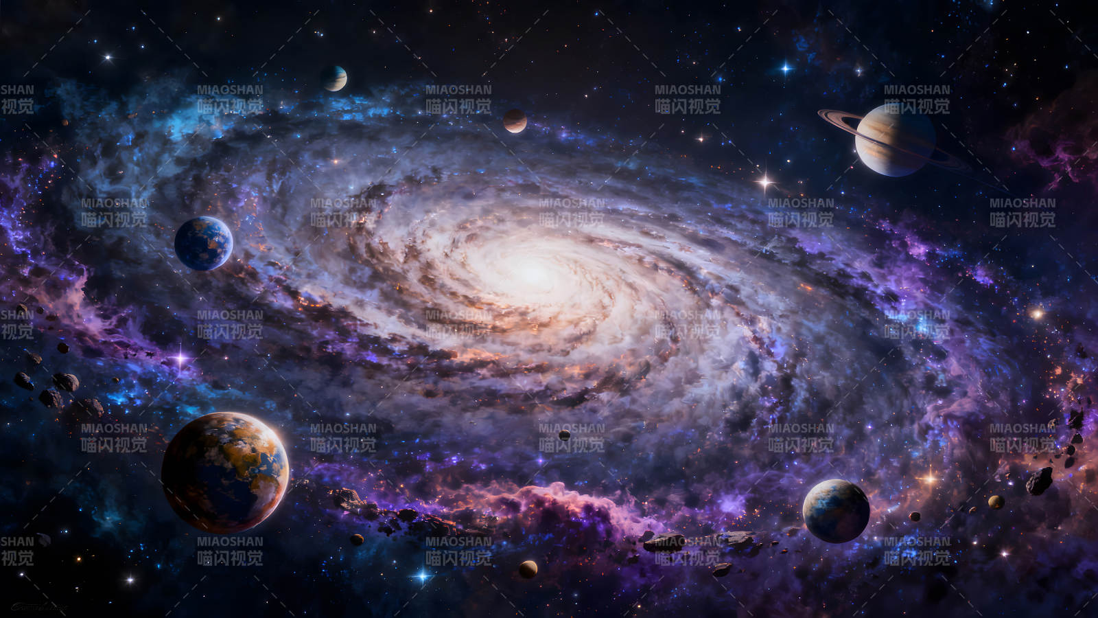 星云旋涡环绕行星宇宙美景图片