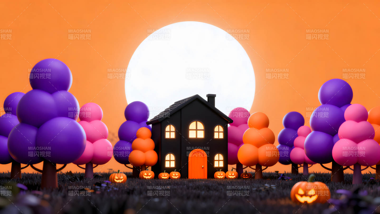 万圣节场景的卡通小屋图片