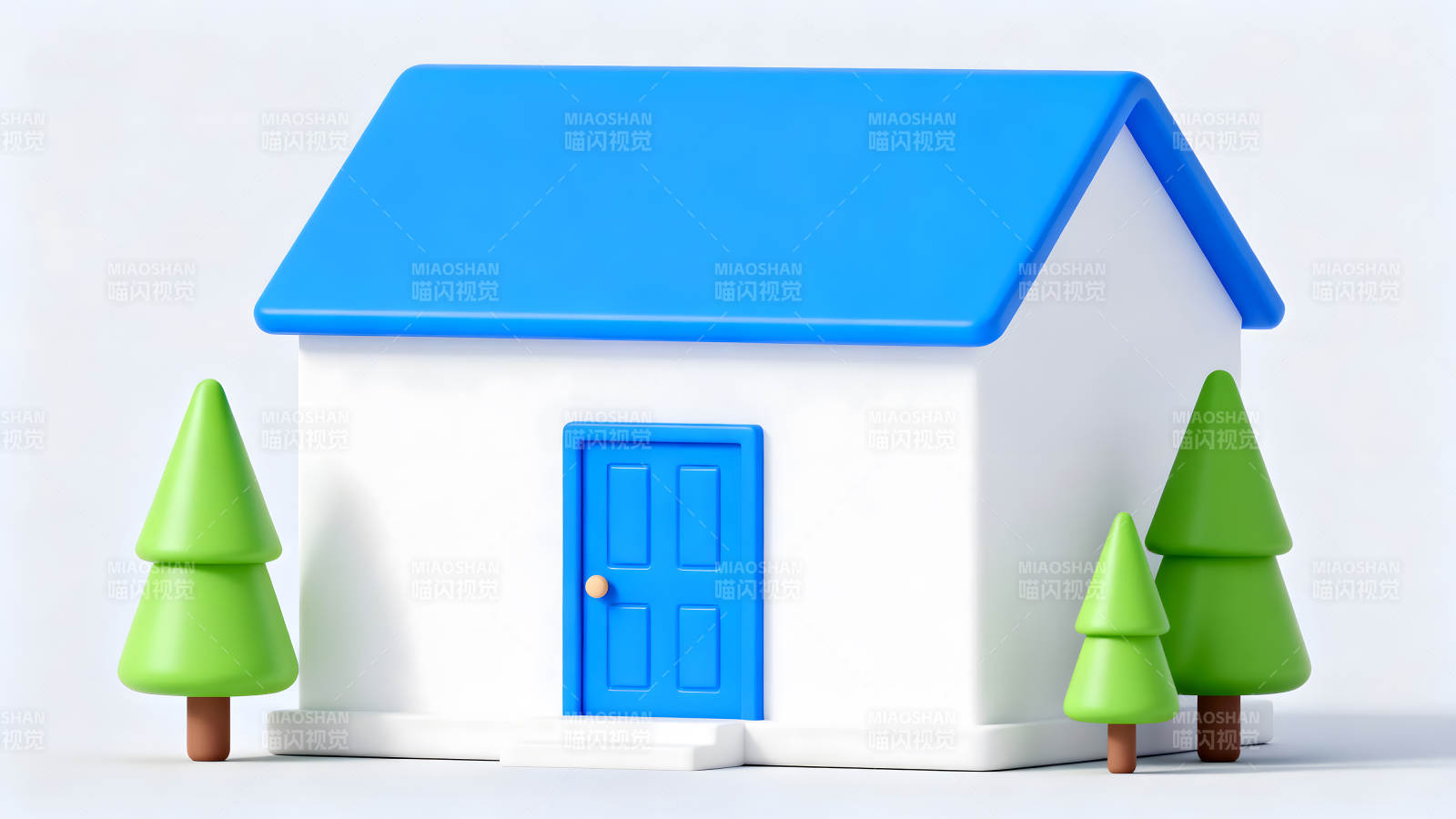 卡通小屋与树木的可爱插画图片