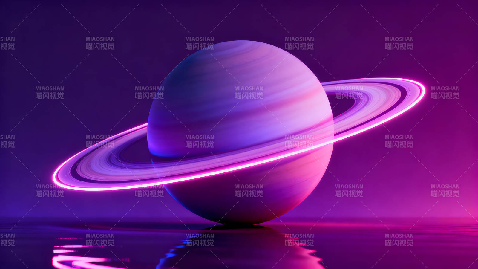 霓虹灯星球与倒影图片