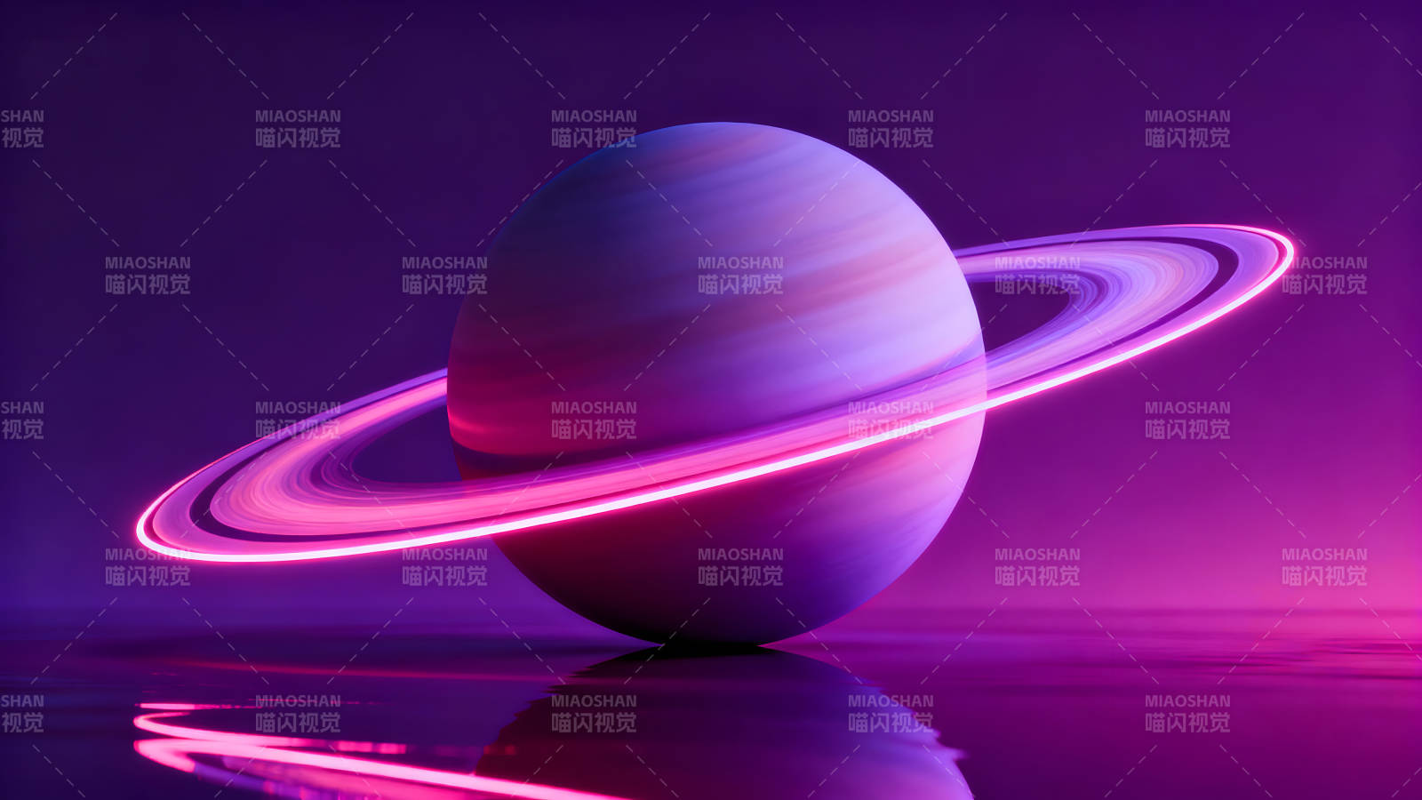 发光的土星及其反射图片