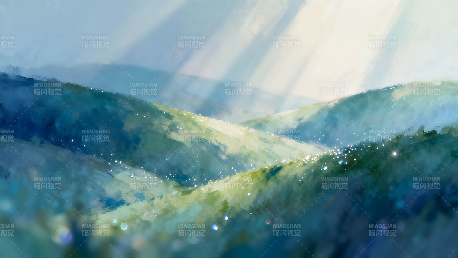 山丘光影下露珠点缀的风景图片