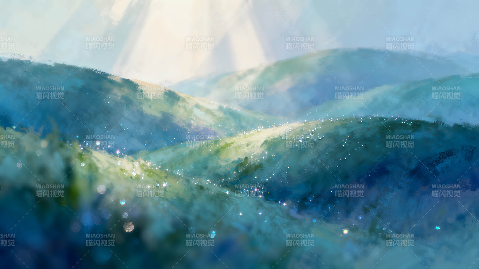 山丘光芒露珠闪烁美好意境图片