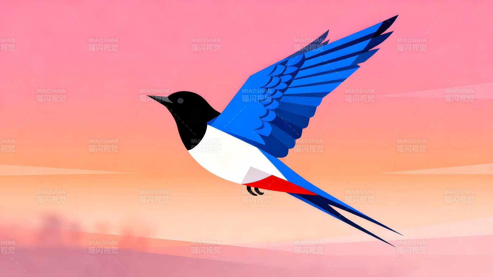 一只飞翔的蓝鸟剪影图片