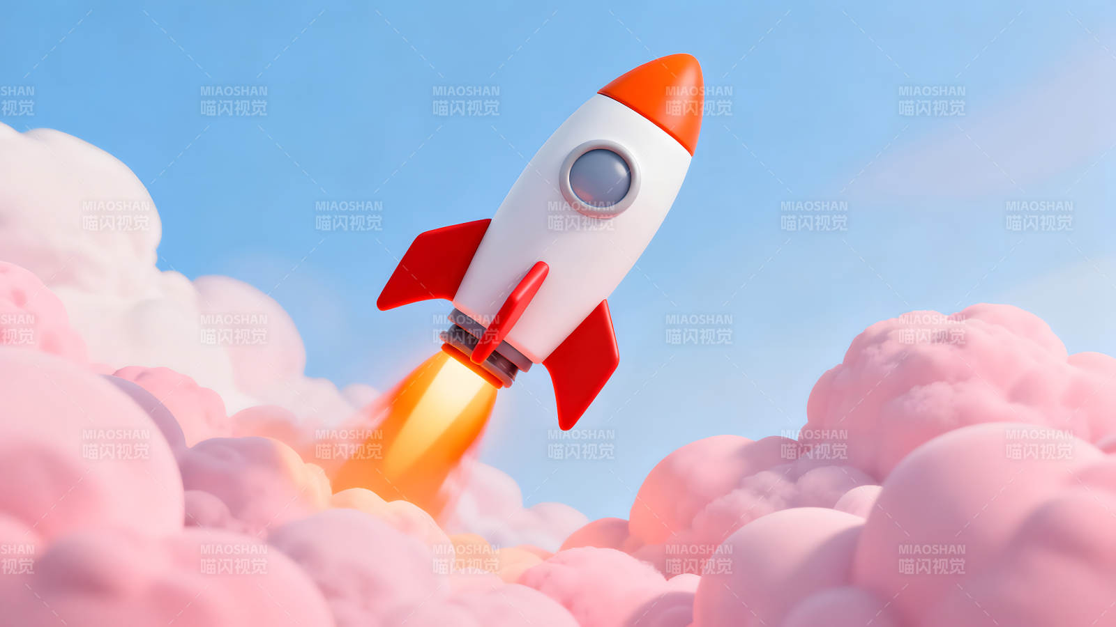 火箭发射升空穿过粉色云朵图片