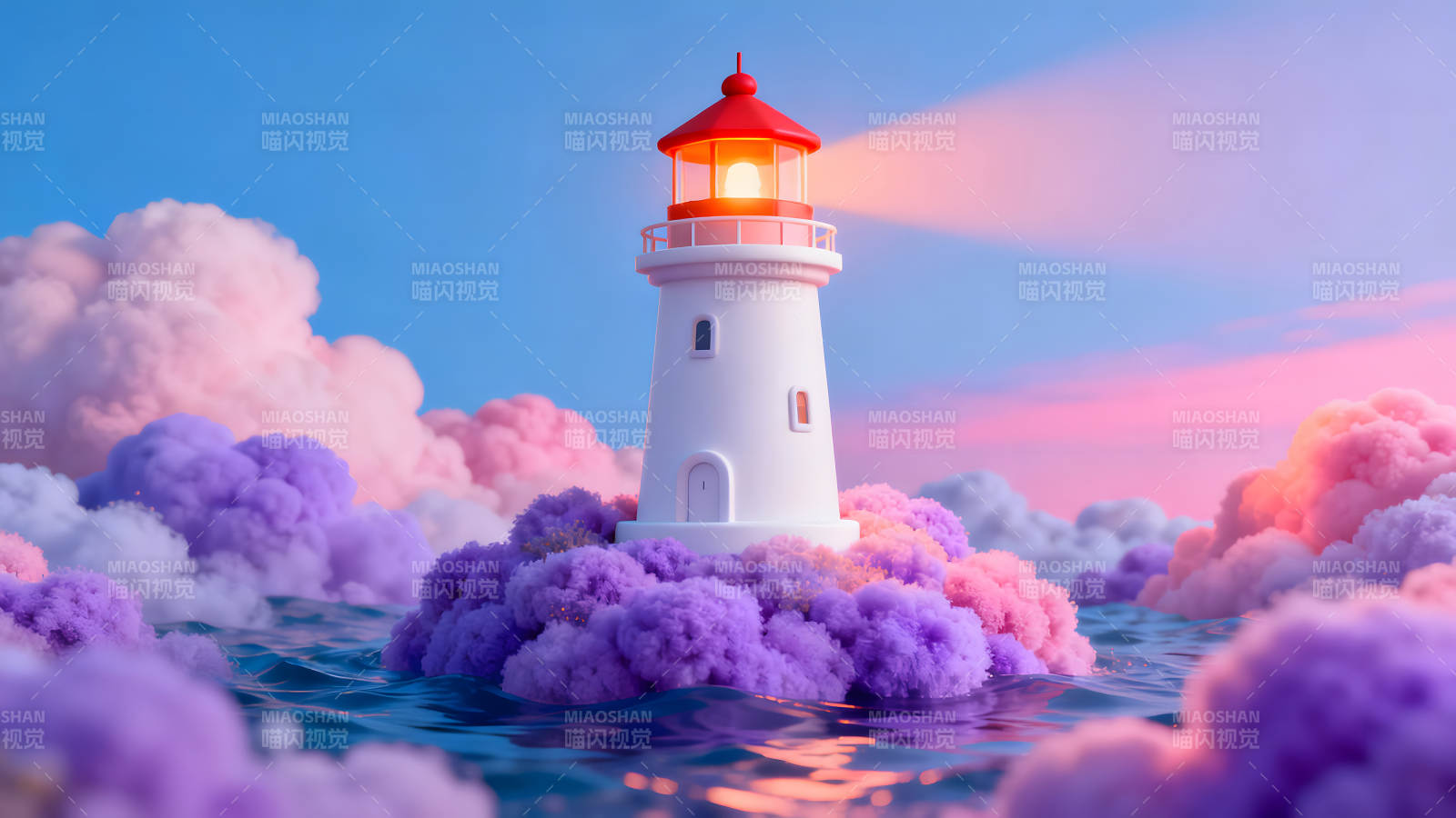 梦幻灯塔云海漂浮奇景图片