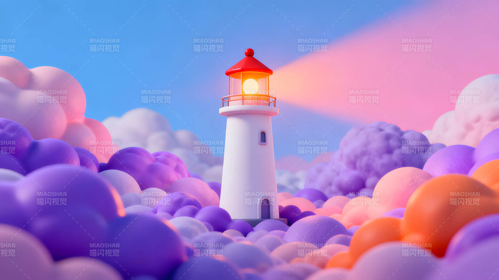 梦幻灯塔云朵场景图片