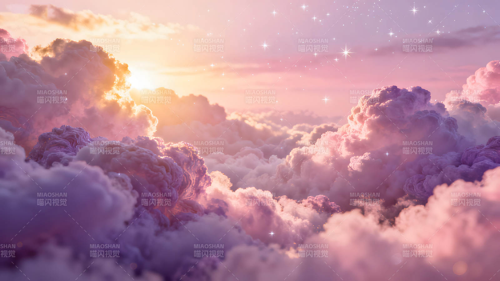 梦幻般的粉色云彩与闪耀星光图片