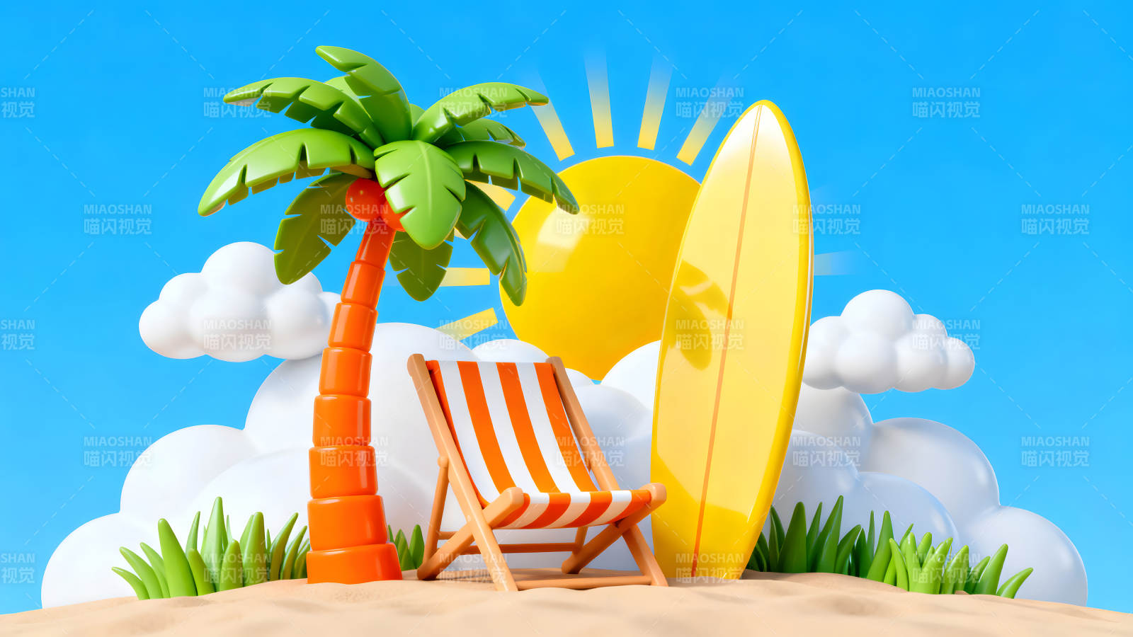 海滩度假阳光沙滩棕榈树冲浪板图片