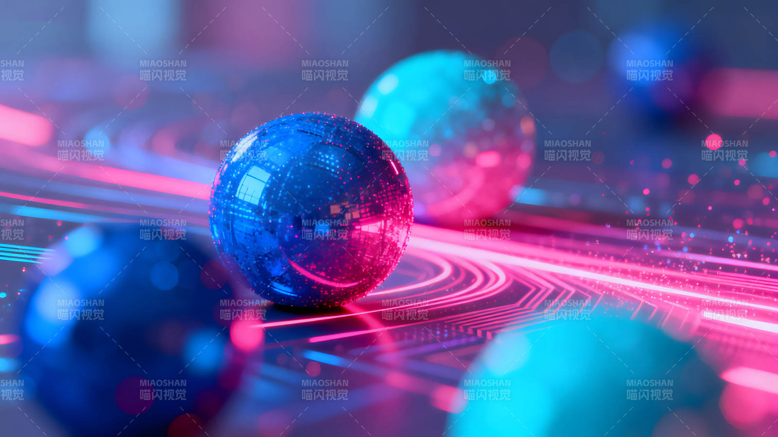 炫彩光球与科技感线条交织图片