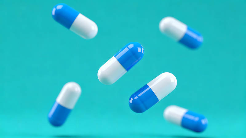 蓝白胶囊悬浮背景清新图片