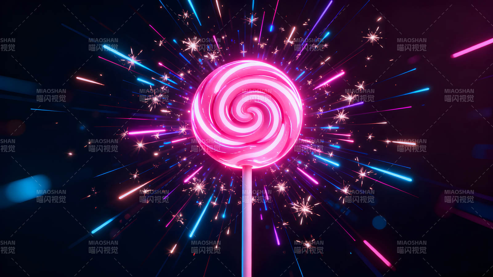 粉色棒棒糖与烟花特效的组合图片