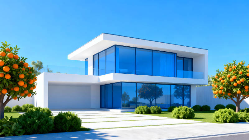 现代风格别墅橙树环绕风景优美图片