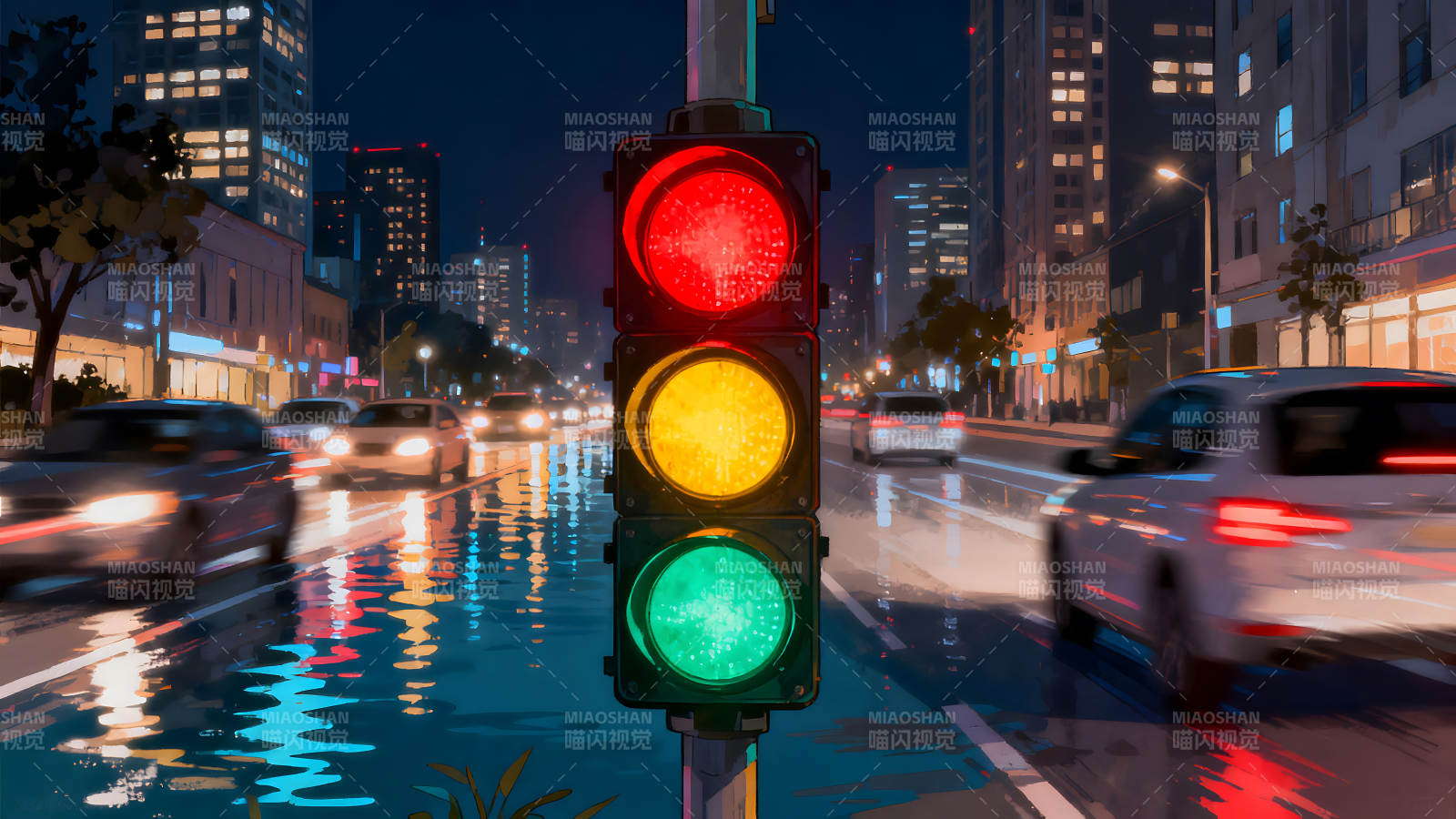 城市夜景交通灯图片