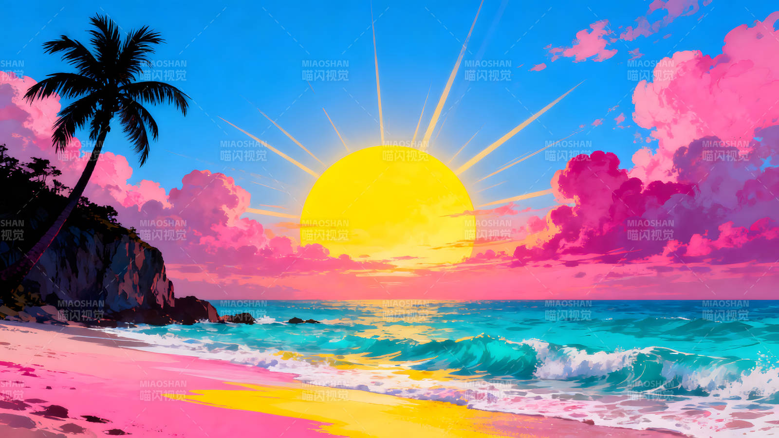 海滩落日美丽风景阳光海滩图片