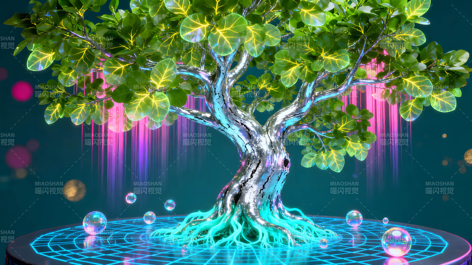 赛博朋克风科幻树木图片