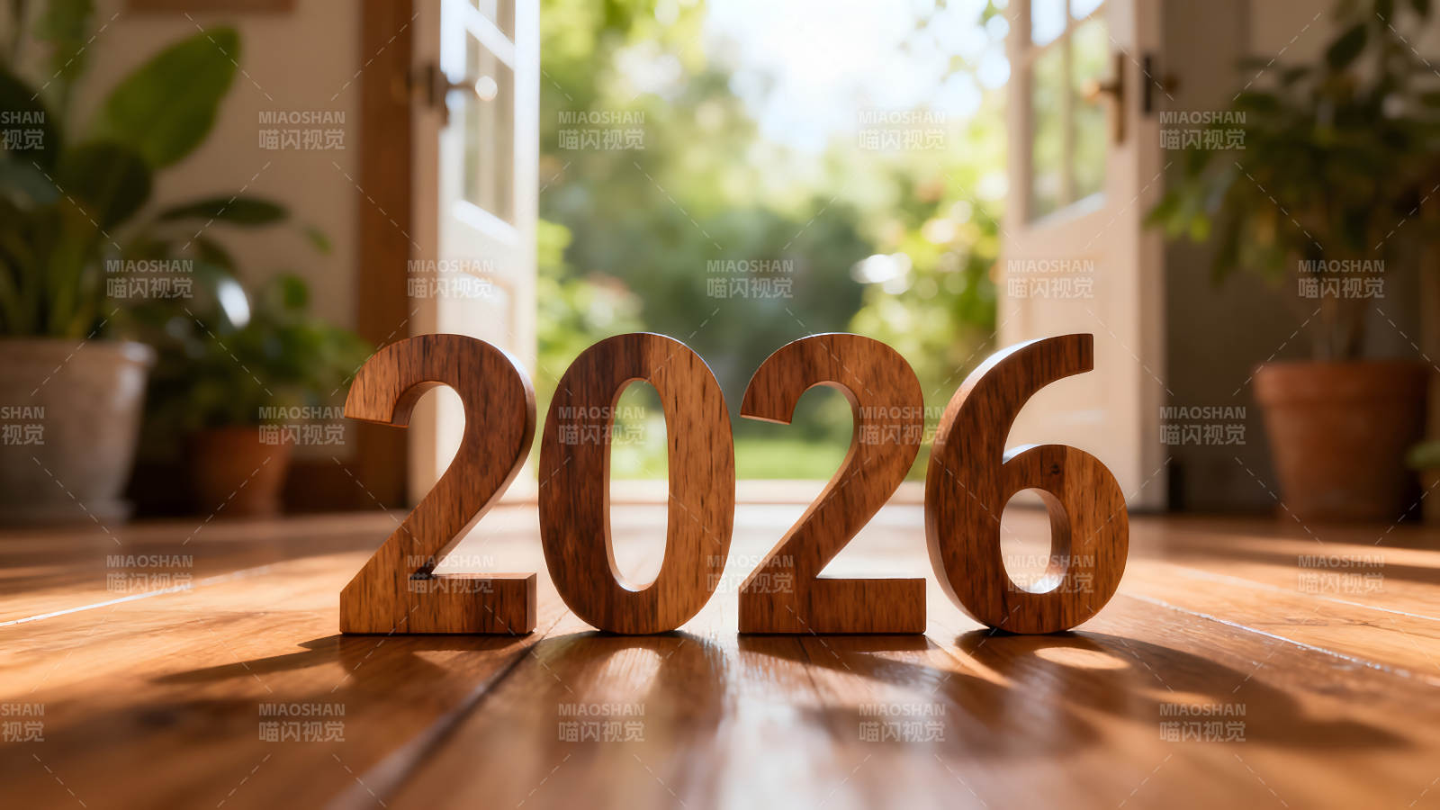 2026新年愿景阳光木质数字图片