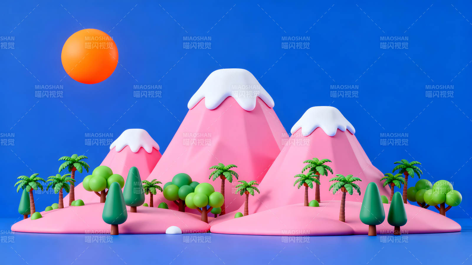 粉色山丘下的卡通世界图片