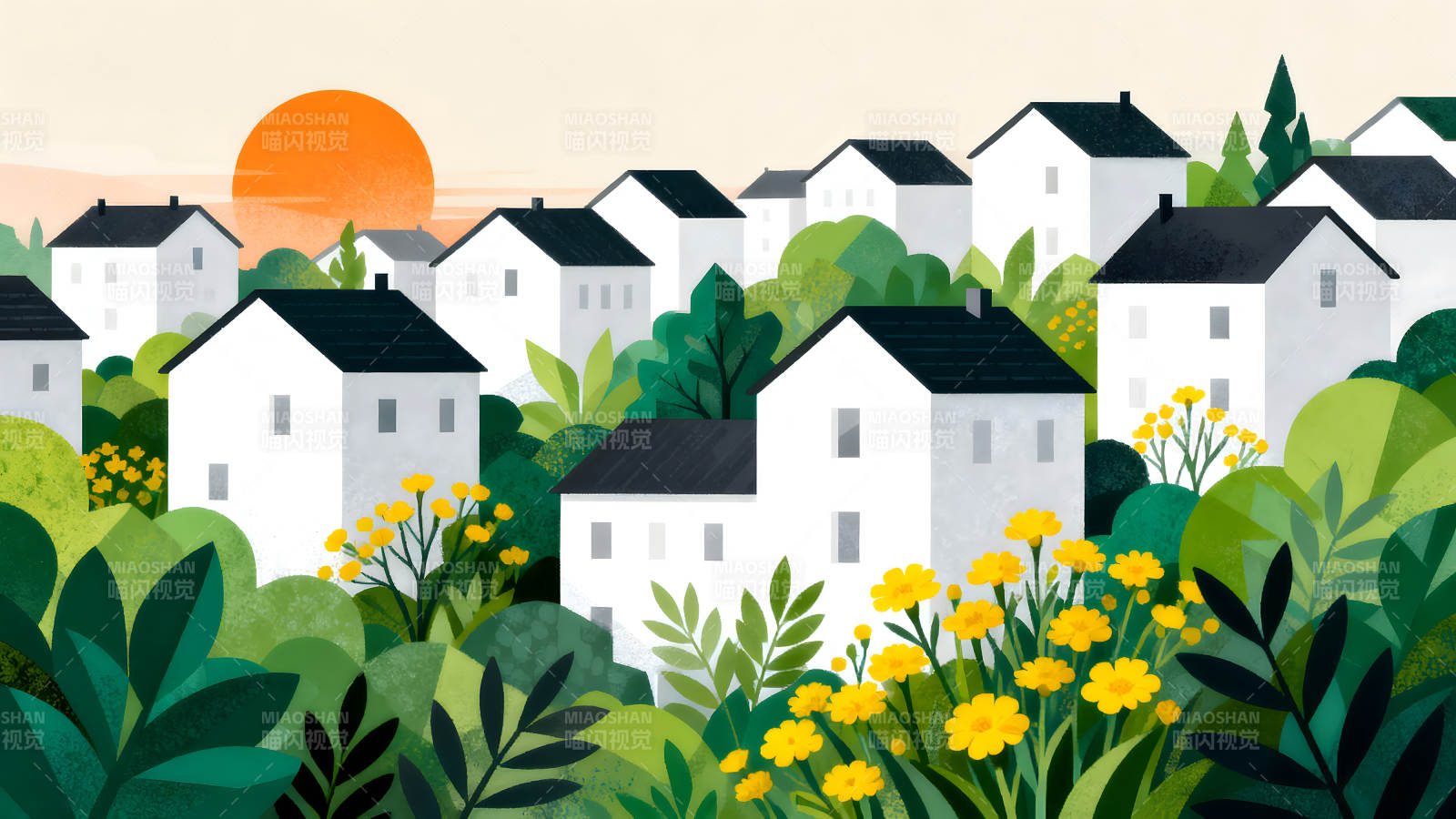 阳光小镇的田园风光图片