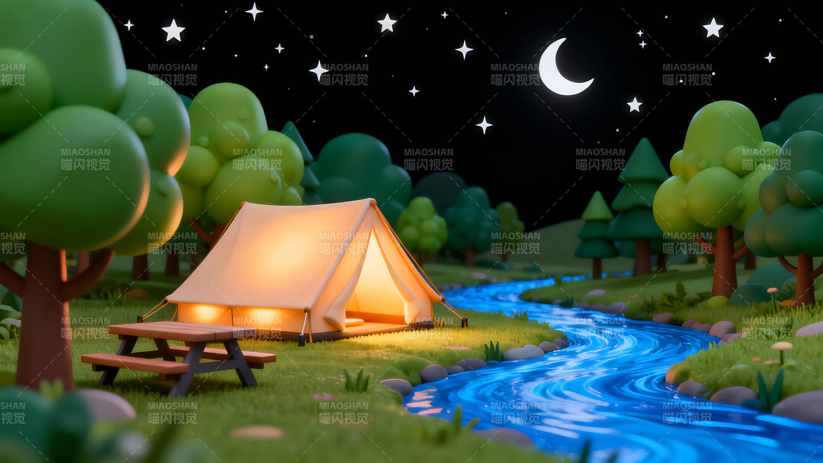 夜晚露营场景帐篷与星空图片