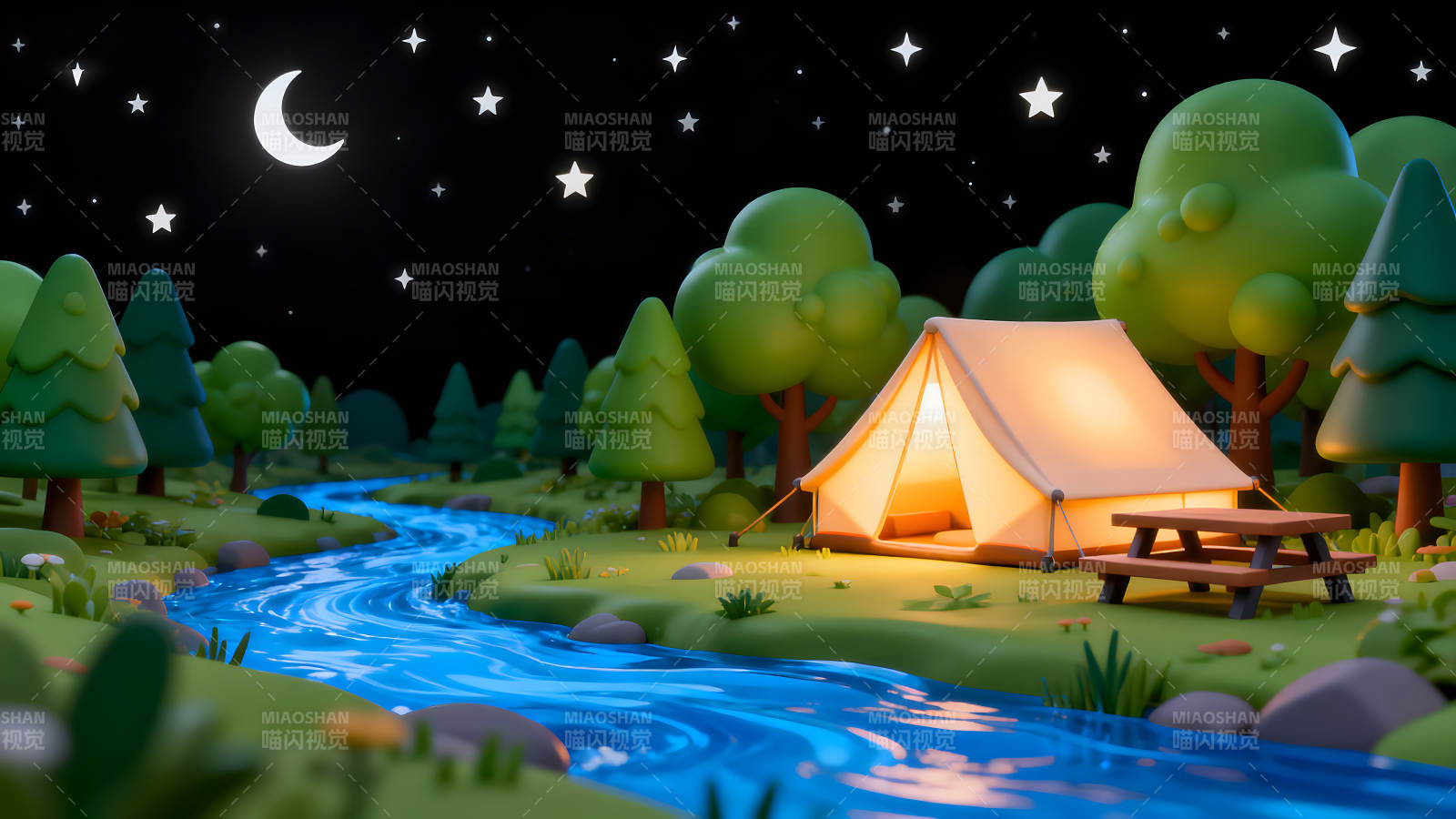 夜晚露营场景图图片