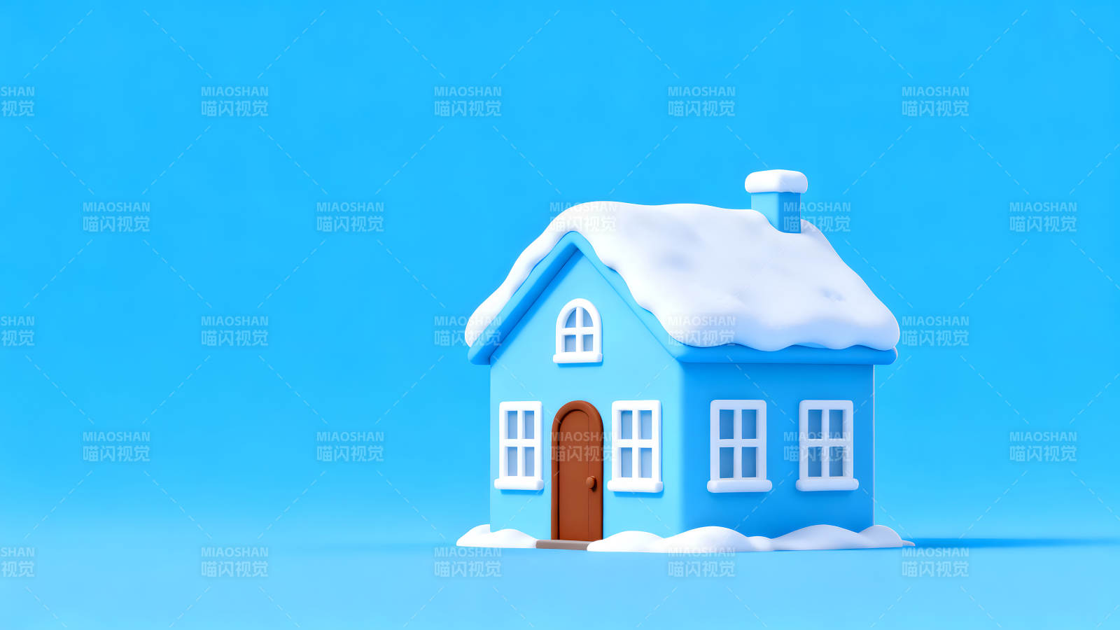 蓝色的房子有雪图片