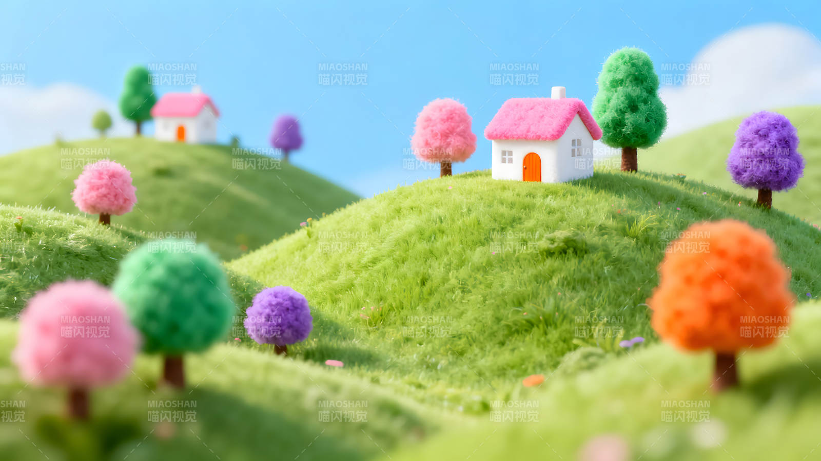 卡通小村庄色彩缤纷的梦幻世界图片