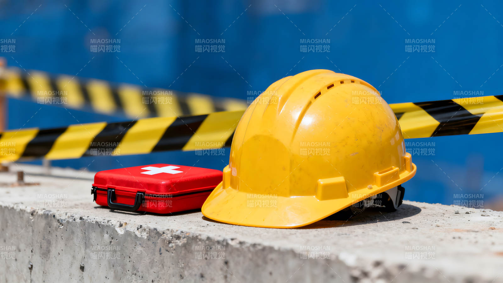 施工安全场景黄色头盔急救箱图片