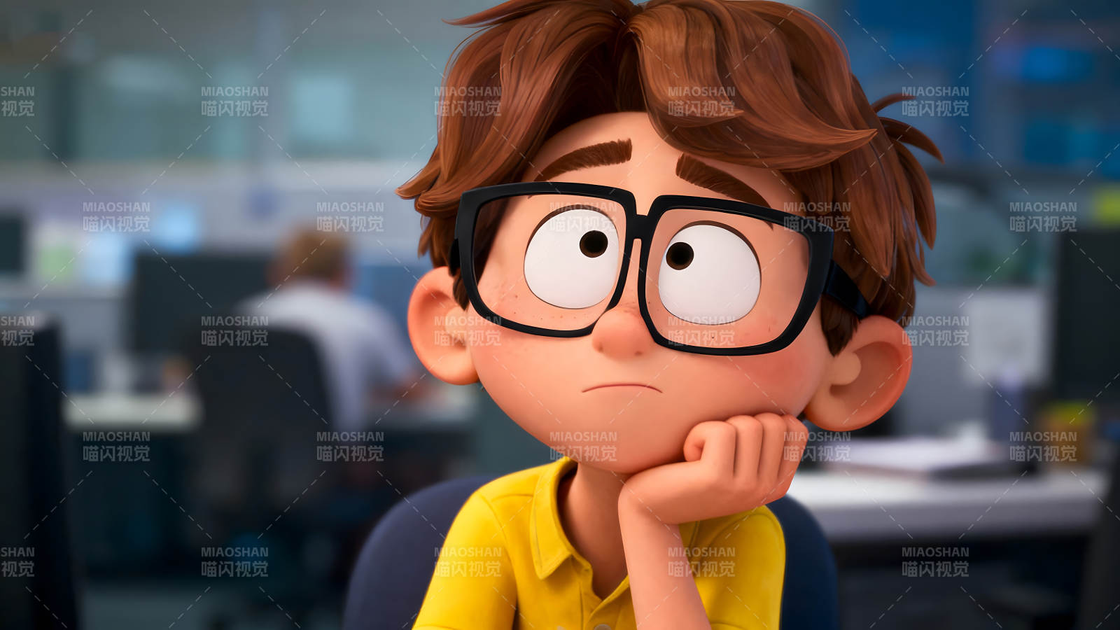 动画人物思考的表情特写镜头图片