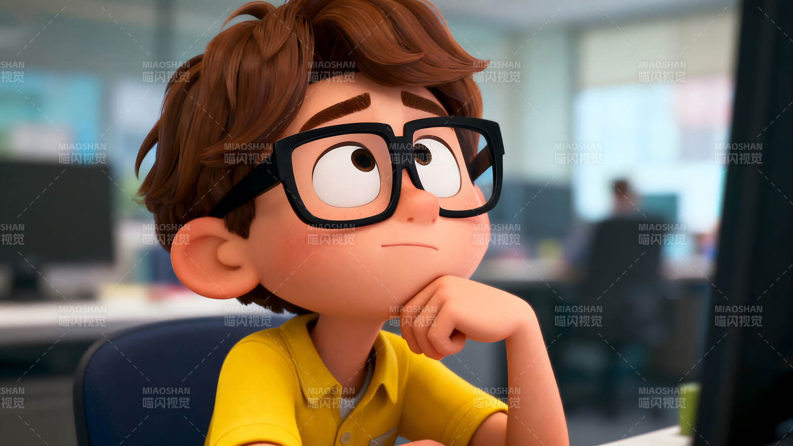 动画人物思考的特写镜头图片